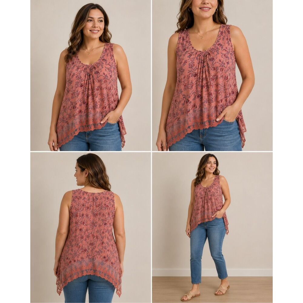 Coline Bohemian Floral Lace Tunic Top Romantic Cottagecore Chic Size XL